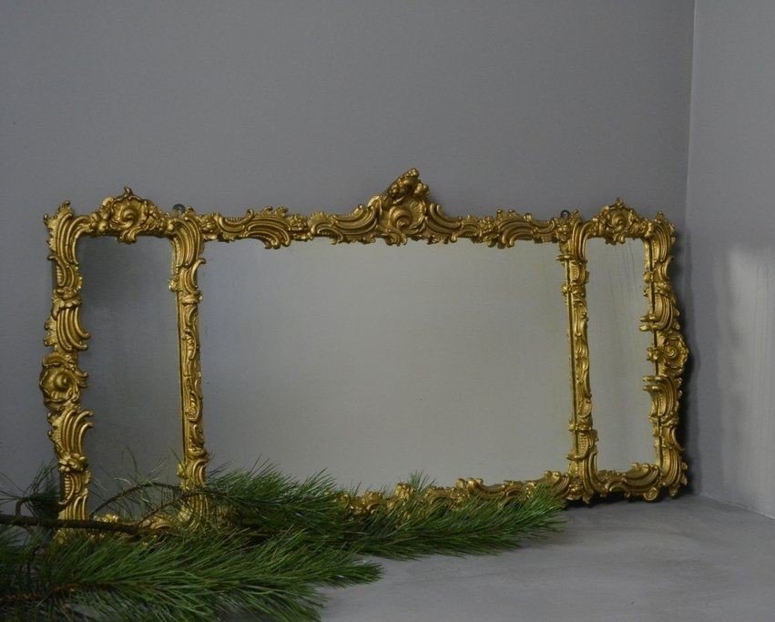 Large Antique Rococo Style Overmantle Mirror for sale at Pamono