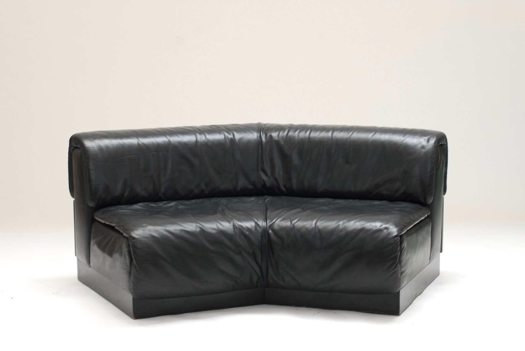 Belgian Curved Low Leather Sofa 1970s for sale at Pamono