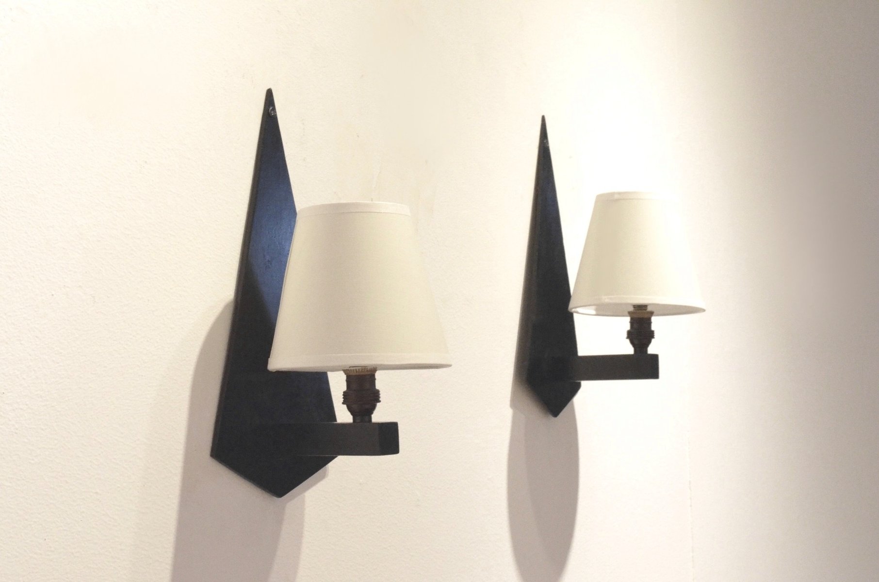 Constructivist Wall Sconces in Black Wood & Glass, Set of 2, 1930s for sale at Pamono