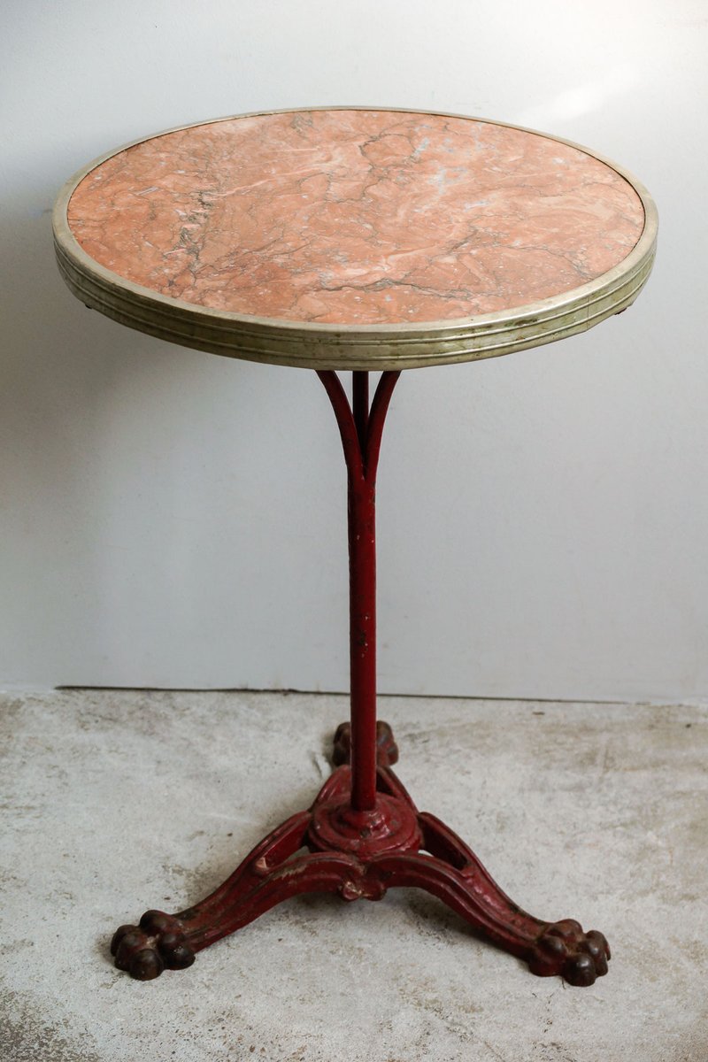 French Bistro Table with a Marble Top and a Cast Iron Stand