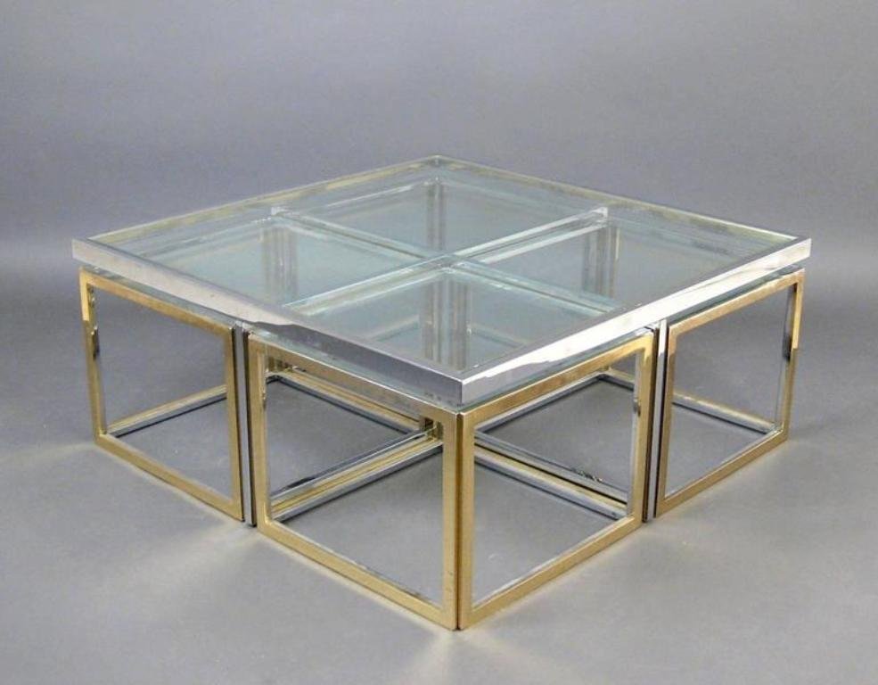 Vintage Large Glass and Metal Coffee Table for sale at Pamono