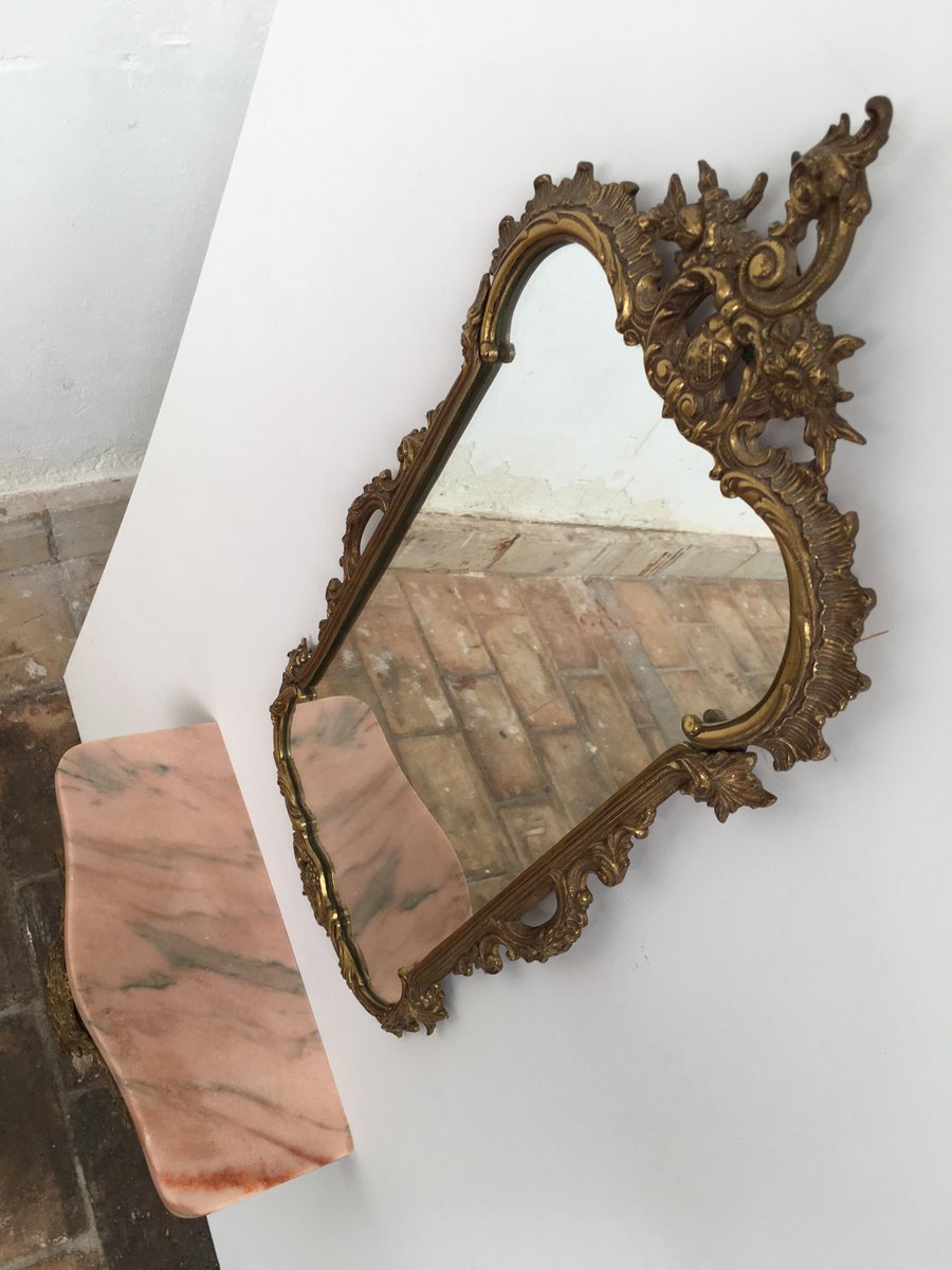 Baroque Wall Mirror antique italian brass and pink marble baroque wall mirror Baroque Wall Mirror antique italian brass and pink marble baroque wall mirror