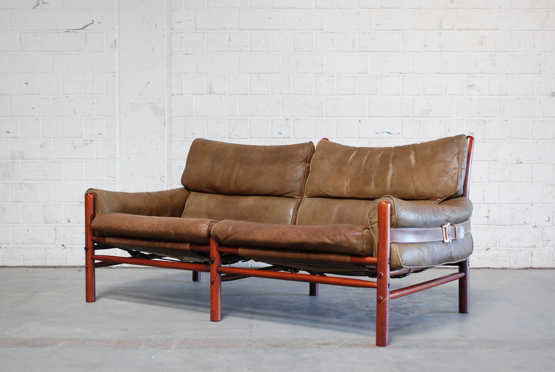 Vintage Kontiki 2 Seater Leather Sofa By Arne Norell For Sale At