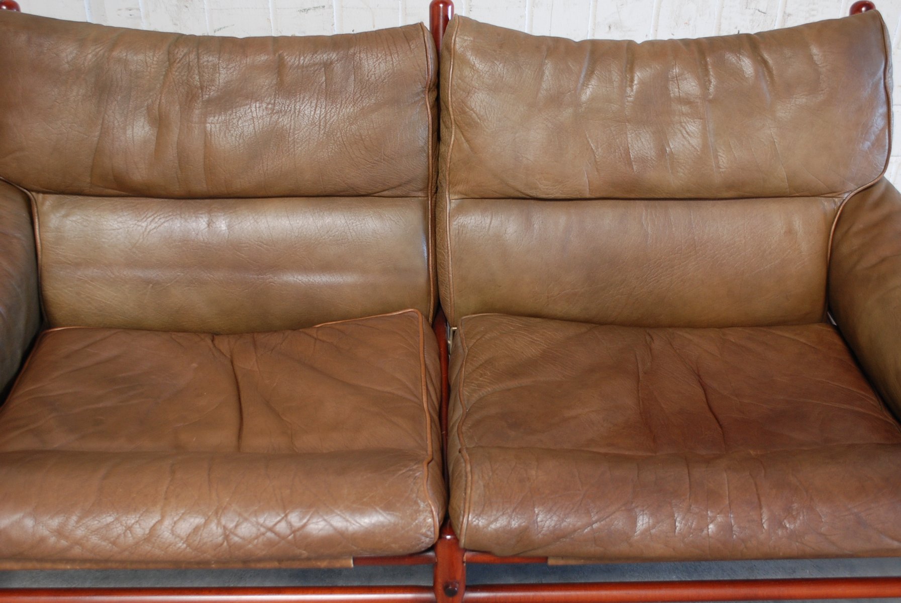 Vintage Kontiki 2 Seater Leather Sofa by Arne Norell for sale at