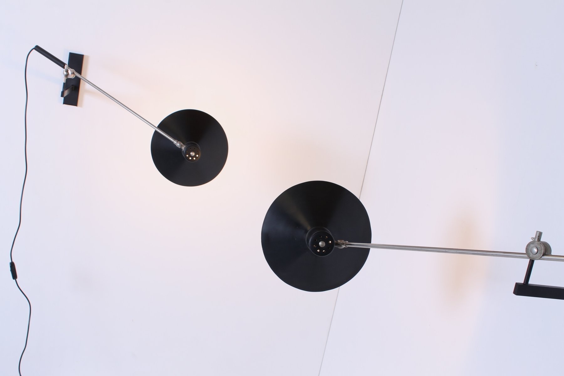Vintage Adjustable Black 7105 Counterbalance Wall Lights by J.J.M. Hoogervorst for Anvia, Set of ...