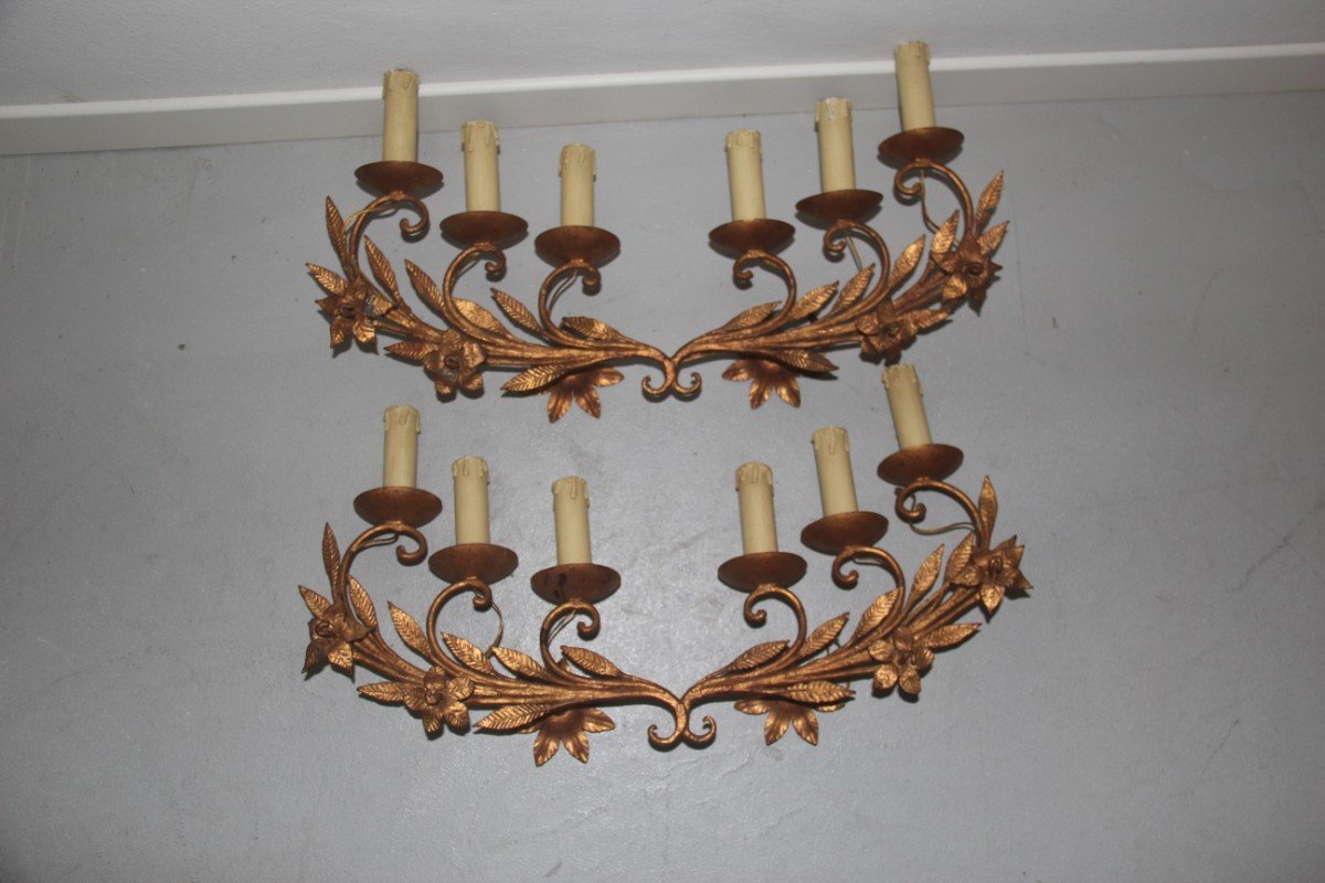 Large French Hand-Forged Metal Wall Lights, 1950s, Set of 2 for sale at Pamono