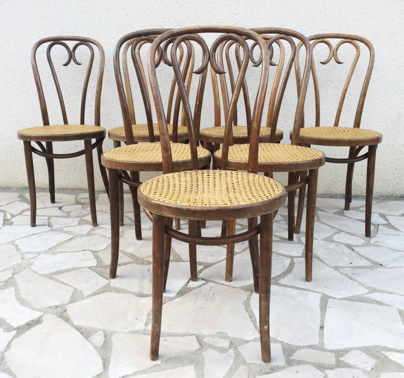 Bentwood Bistro Chairs from Radomsko, 1930s, Set of 7 for sale at Pamono