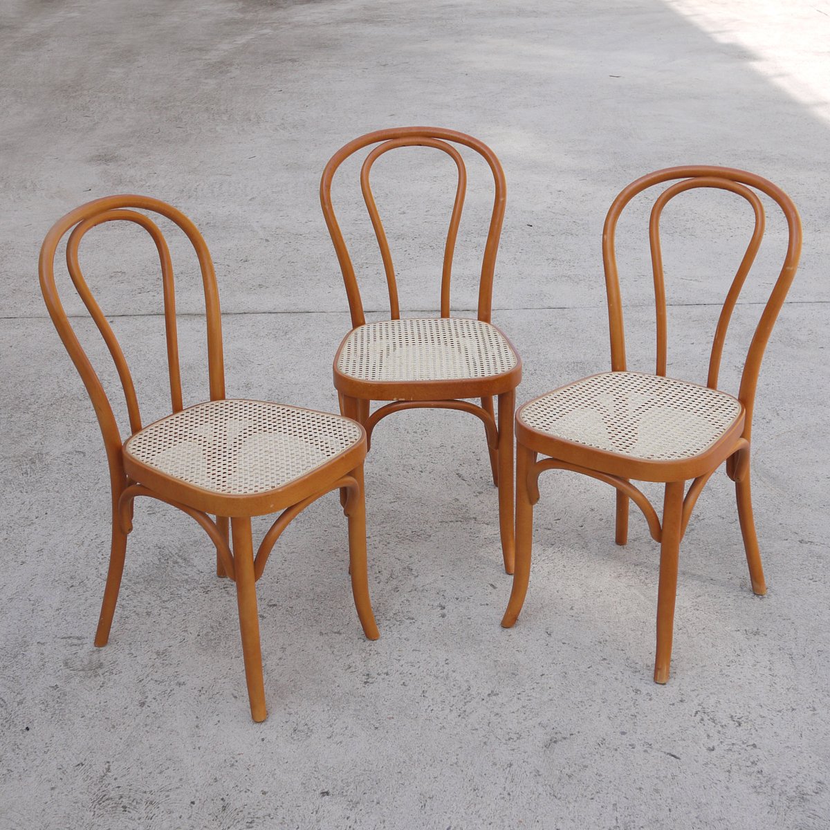 Vintage Bentwood Rattan Dining Chairs, Set of 3 for sale at Pamono