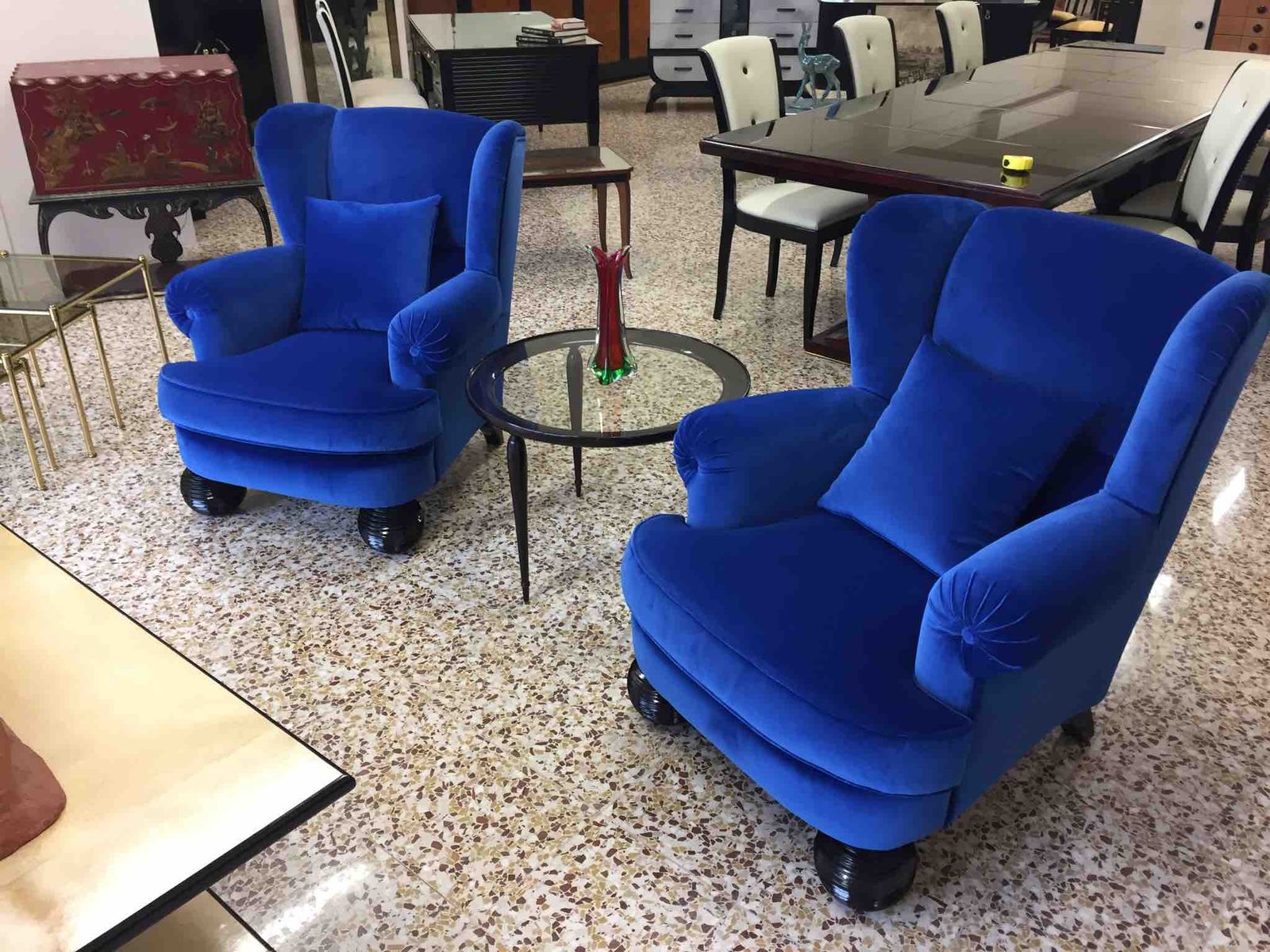 Italienische blaue mid century sessel aus samt 1950er 2er set bei