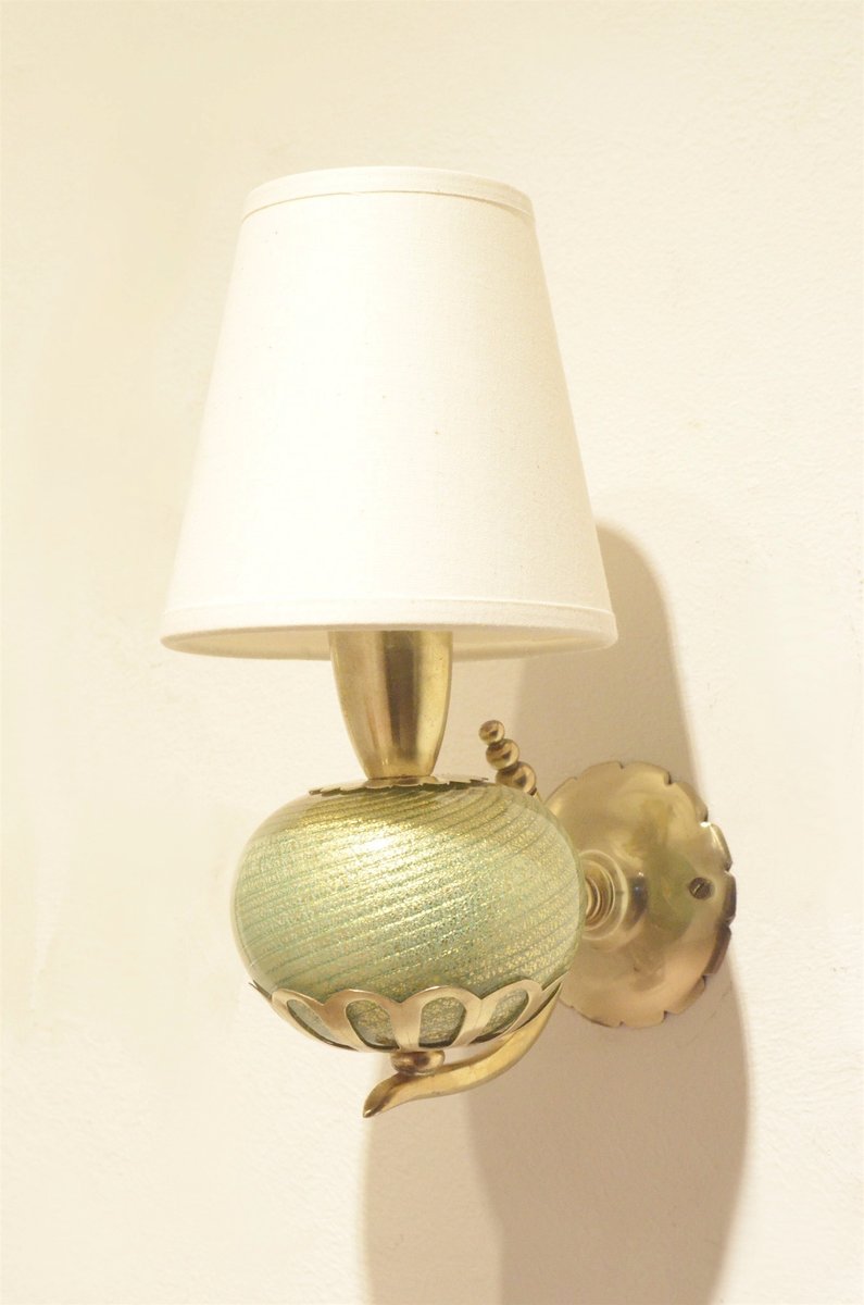 Murano Glass & Brass Wall Sconces Lamps by Barovier & Toso, 1930s, Set of 2 for sale at Pamono