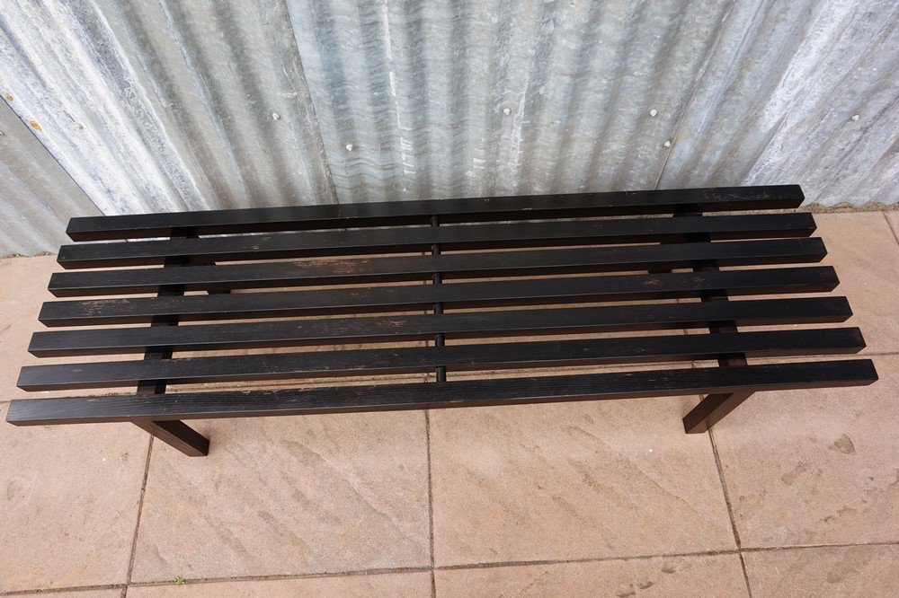 Dutch Mid Century Vintage Black Slat Bench For Sale At Pamono