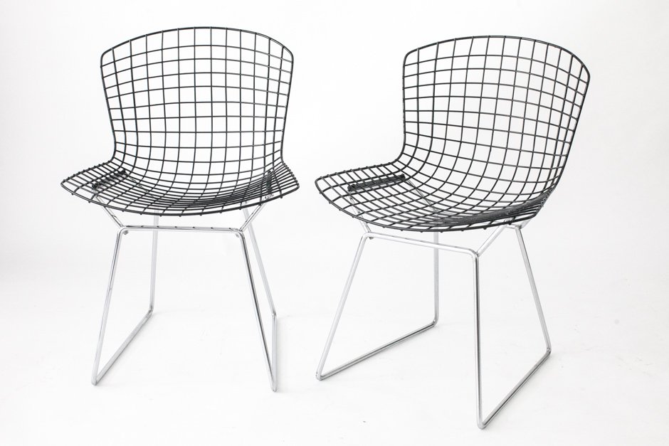Bertoia Wire Chair mid-century wire chairs with black seats & chromed basesharry Bertoia Wire Chair mid-century wire chairs with black seats & chromed basesharry