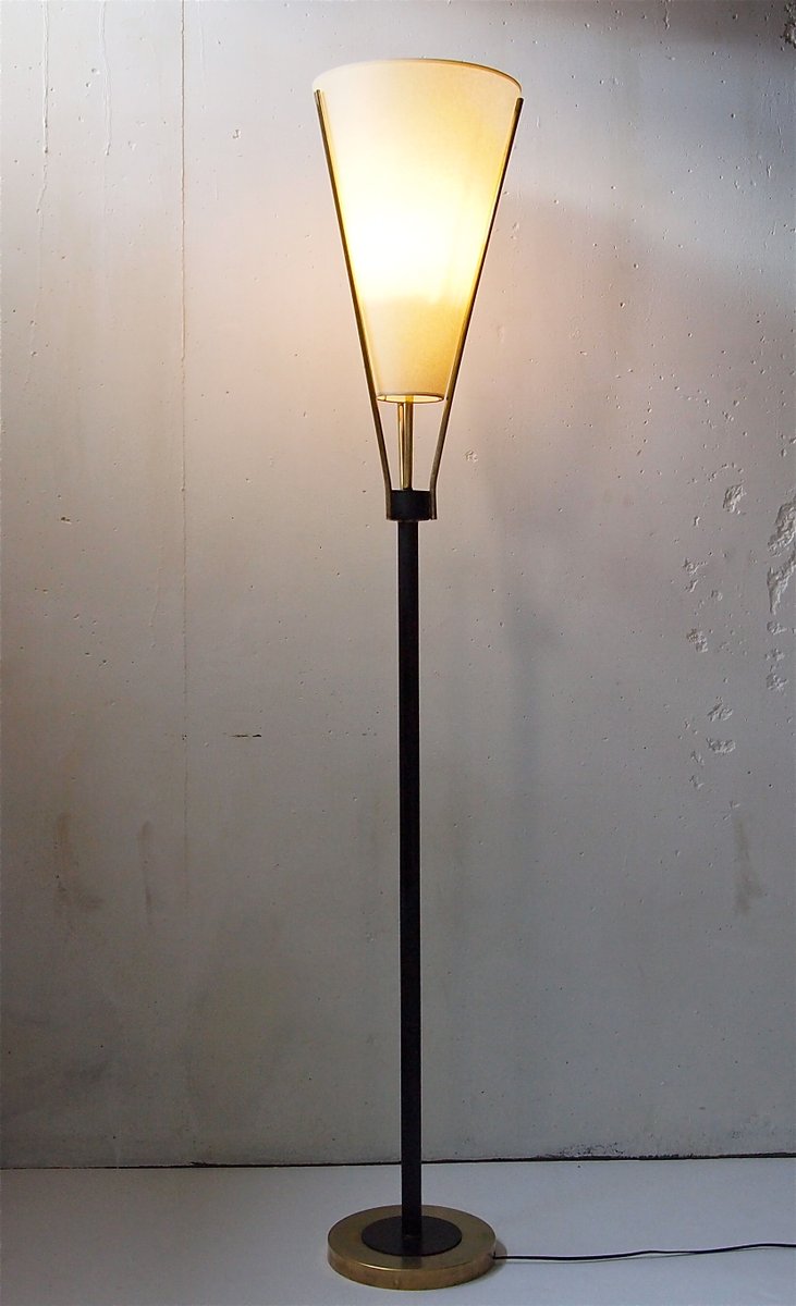 Vintage Floor Lamp with Beige Paper Shade, 1950s for sale at Pamono