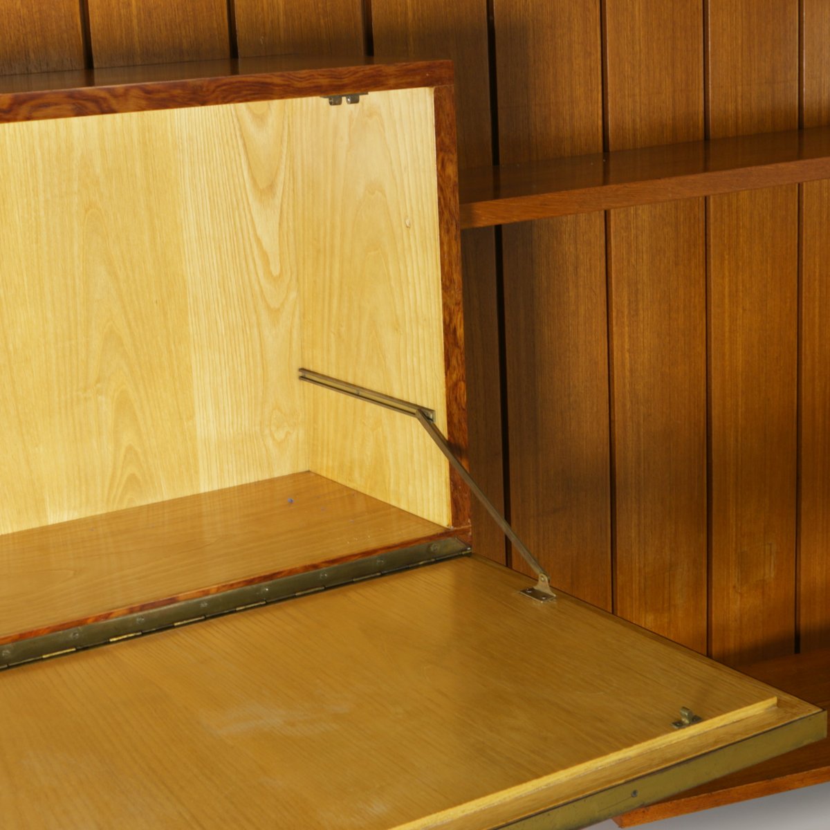 teak formica brass wall unit with screen printed panel teak formica brass wall unit with screen printed panel