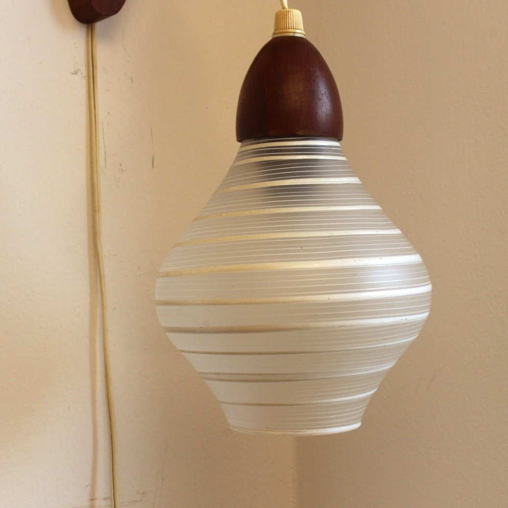 Vintage Teak Wooden Wall Lamp with Glass Shade from Philips, 1950s for sale at Pamono