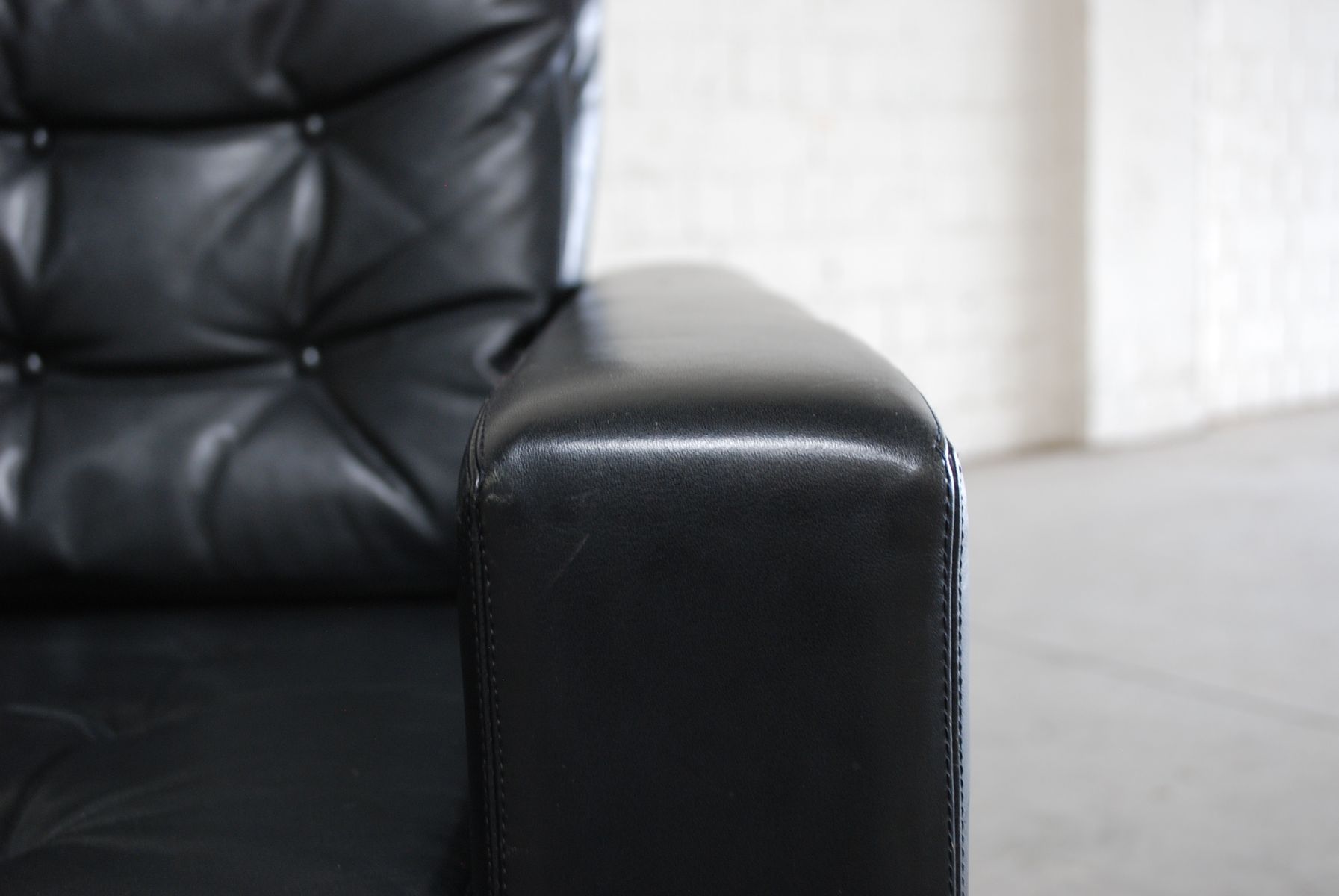 Vintage German Black Leather Sofa 1960s for sale at Pamono