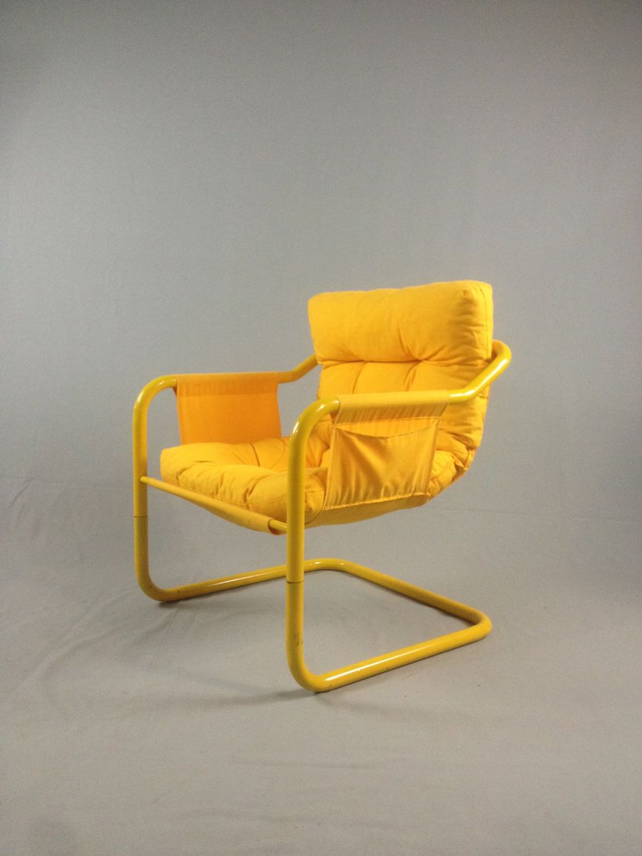 Yellow Chairs in Canvas and Tubular Steel, 1980s, Set of 2 for sale at
