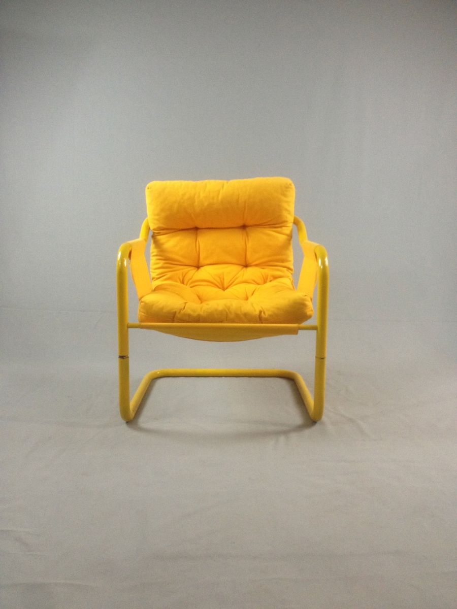 Yellow Chairs in Canvas and Tubular Steel, 1980s, Set of 2 for sale at