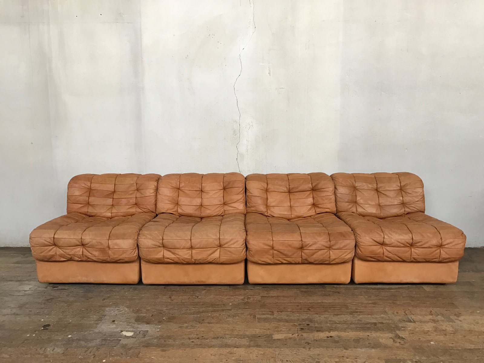 Vintage Modular Swiss DS 11 Leather Sofa from de Sede for sale at