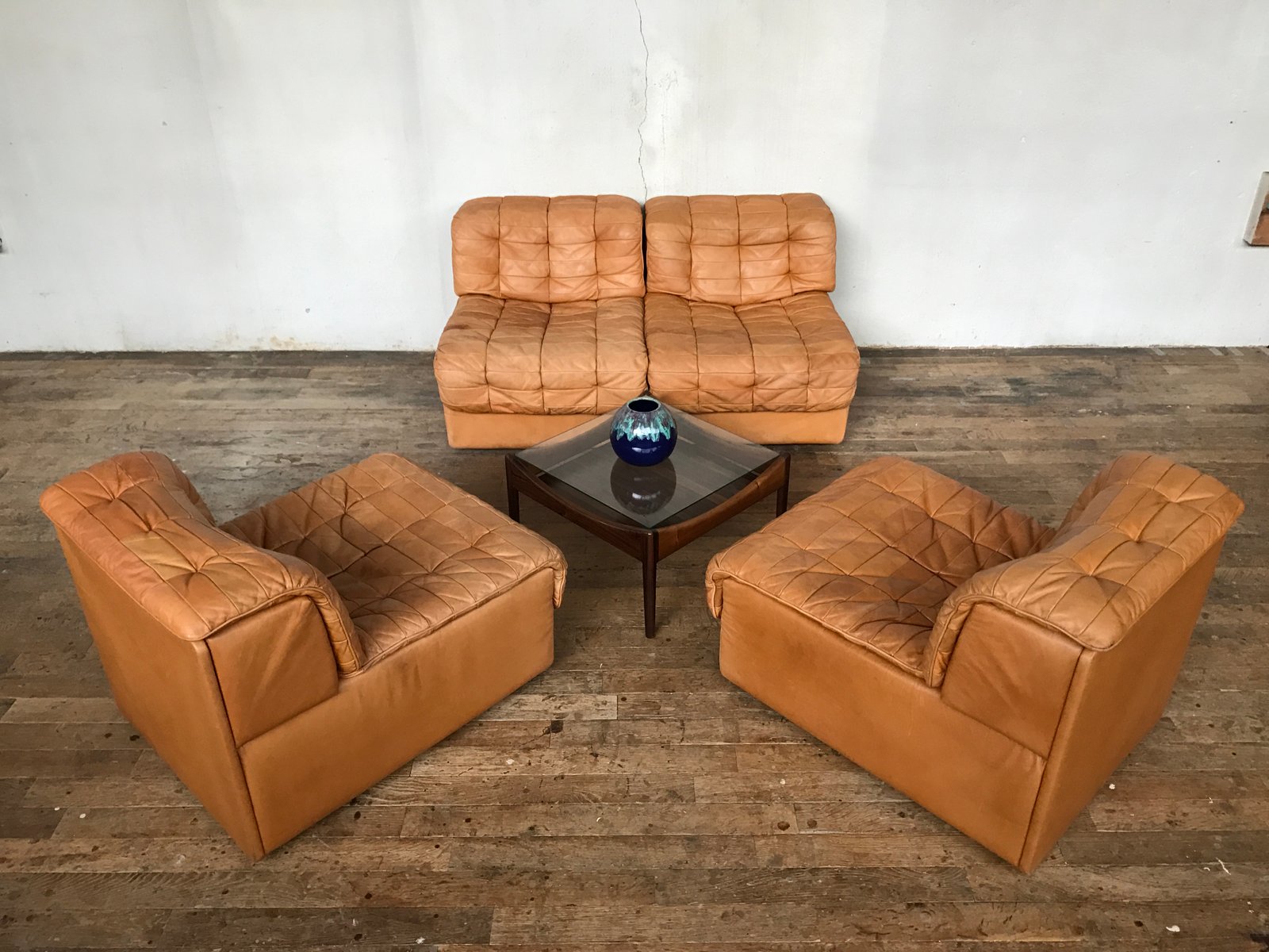 Vintage Modular Swiss DS 11 Leather Sofa from de Sede for sale at