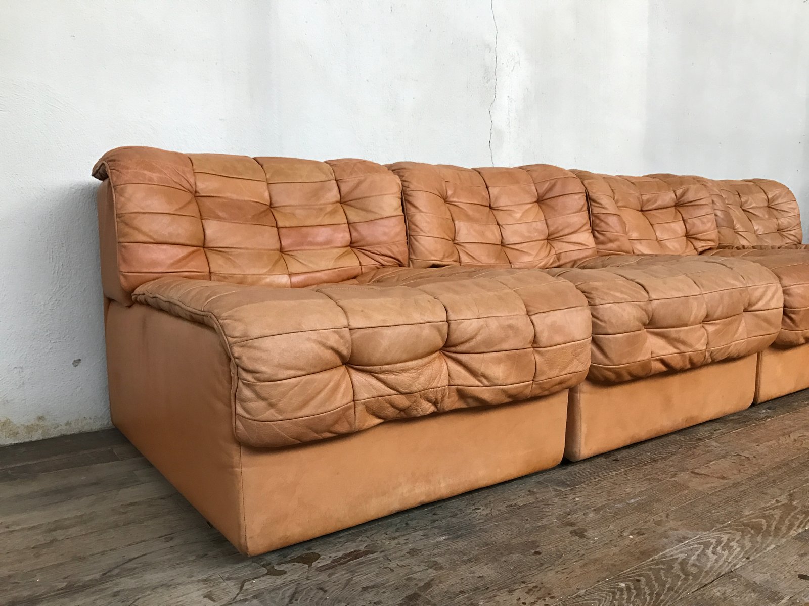 Vintage Modular Swiss DS 11 Leather Sofa from de Sede for sale at