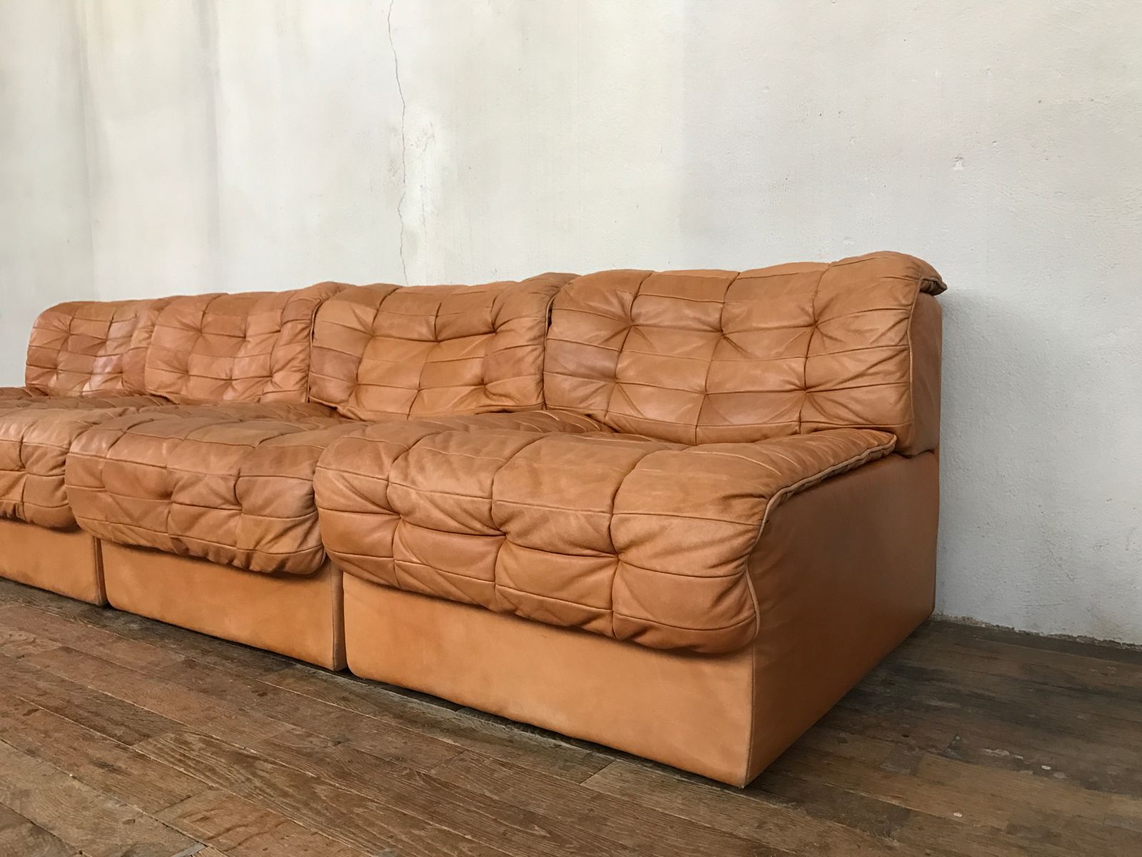 Vintage Modular Swiss DS 11 Leather Sofa from de Sede for sale at