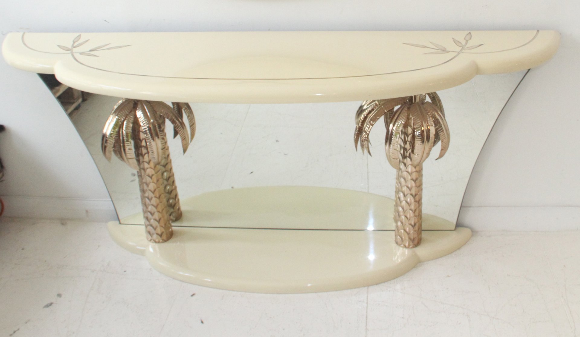 vintage italian lacquer and brass palm tree console table for sale vintage italian lacquer and brass palm tree console table for sale