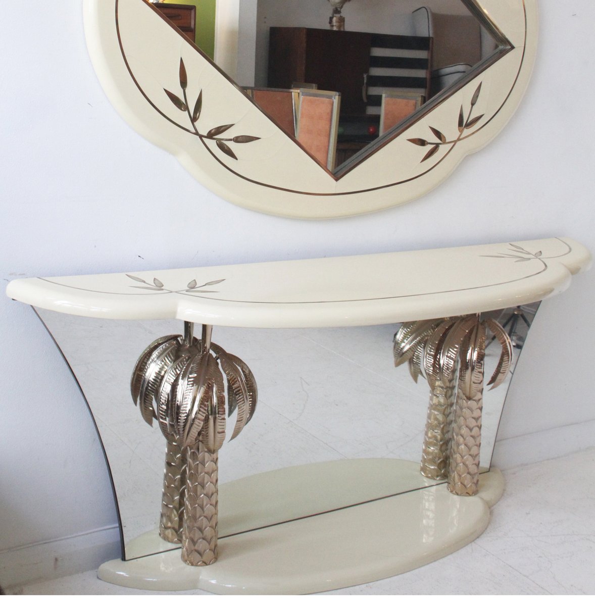 vintage italian lacquer and brass palm tree console table for sale vintage italian lacquer and brass palm tree console table for sale