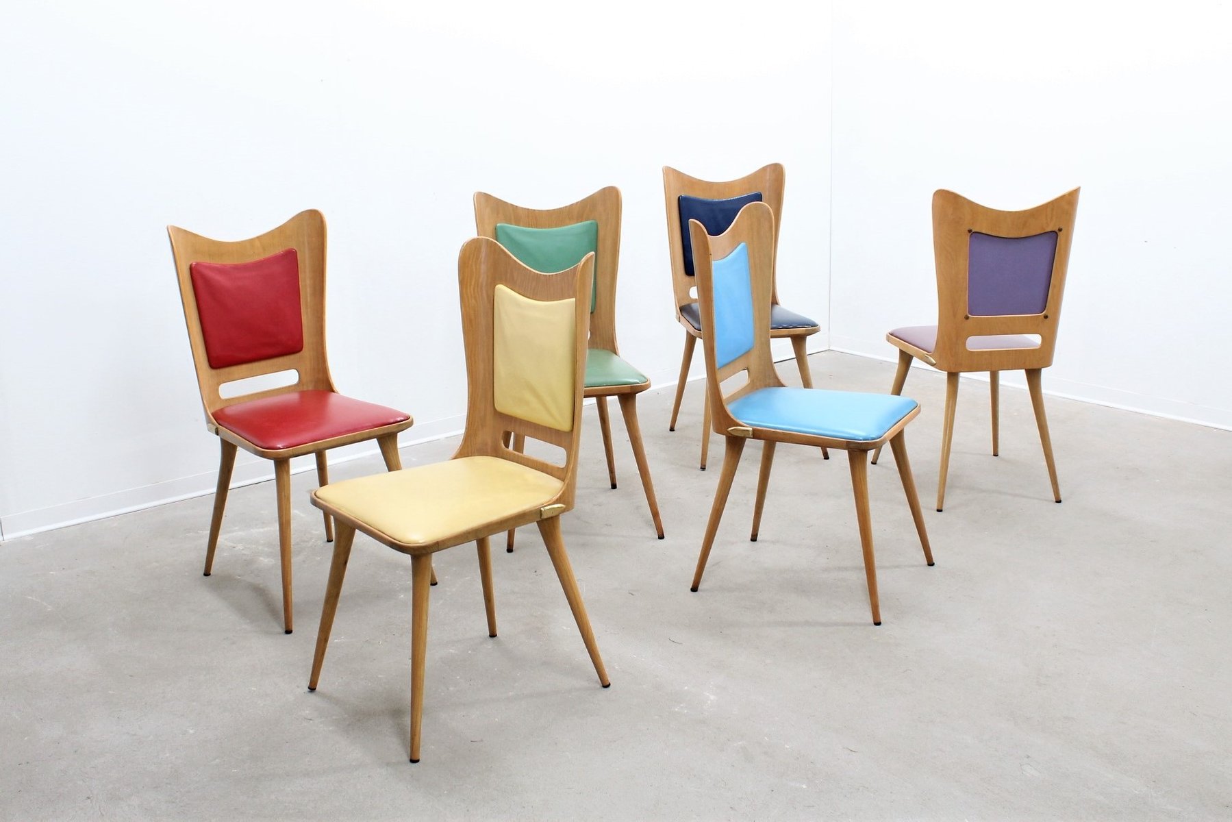 mid century multi colored dining chairs by carlo ratti 1950s set of 6 2