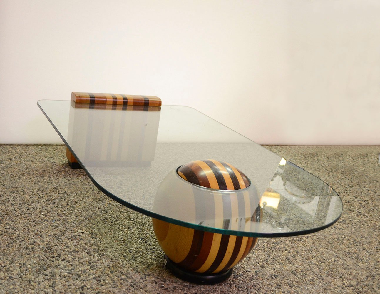 italian wood and crystal coffee table with ball, 1970s for sale at italian wood and crystal coffee table with ball, 1970s for sale at