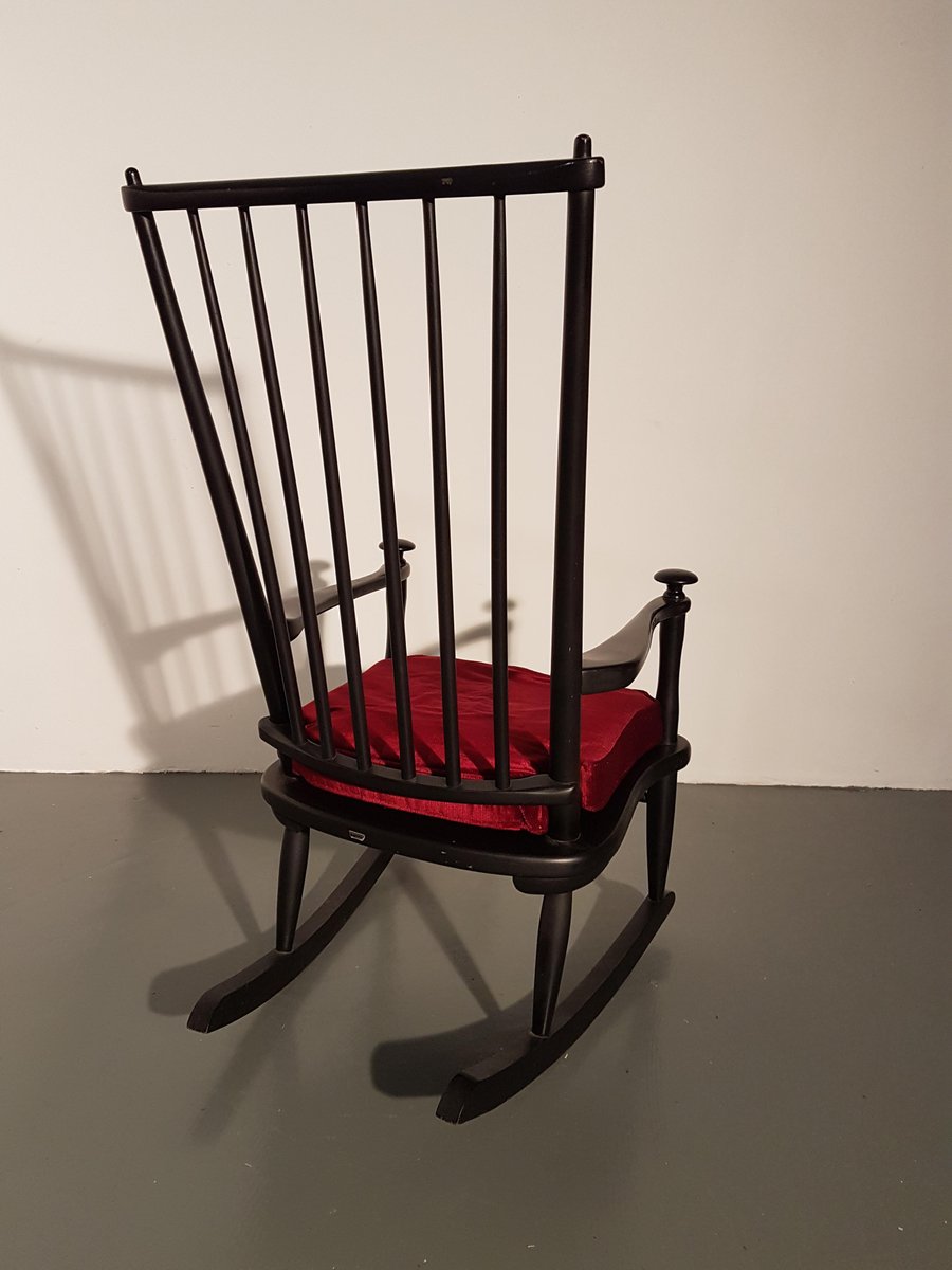 Vintage Belgian Black Rocking Chair, 1960s for sale at Pamono