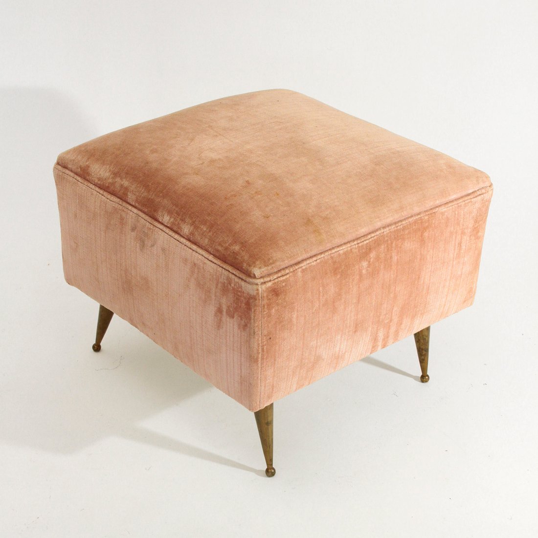 Pink Velvet Pouf with Brass Legs, 1950s for sale at Pamono