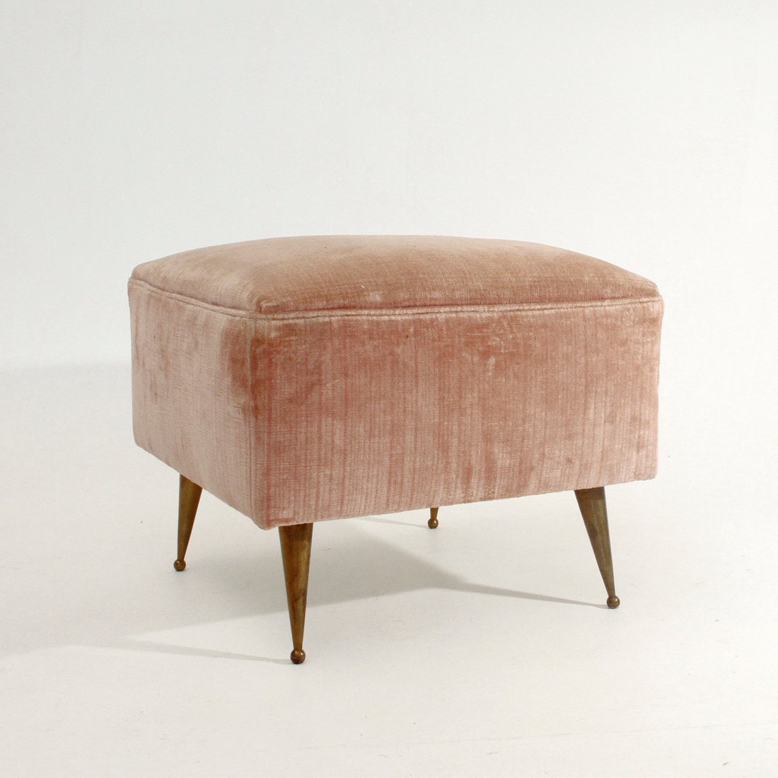 Pink Velvet Pouf with Brass Legs, 1950s for sale at Pamono