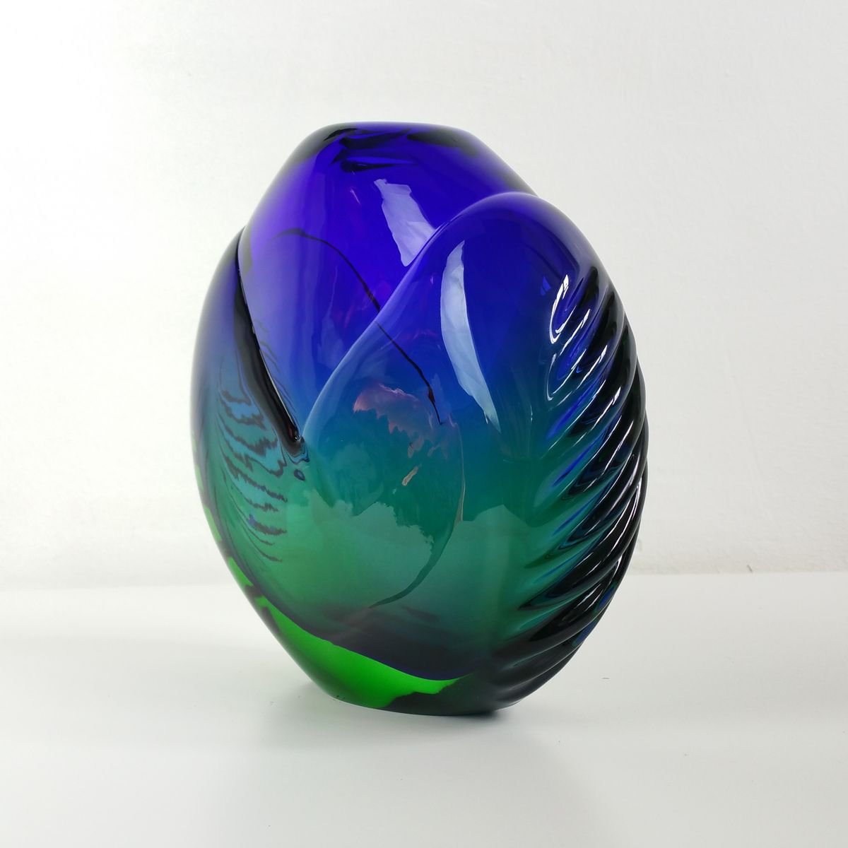 Vintage Blue Green Art Glass Vase By Ladislav Oliva For