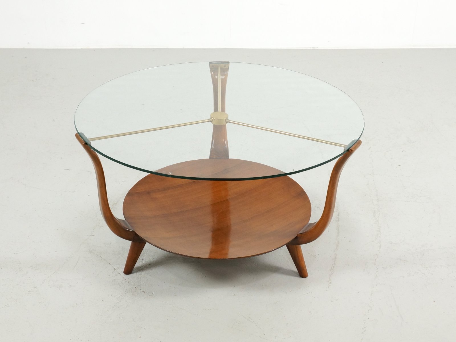 Italian Round Coffee Table In Walnut Brass And Glass S For - Italian Round Coffee Table In Walnut Brass And Glass S italian round coffee table in walnut brass and glass s for - italian round coffee table in walnut brass and glass s