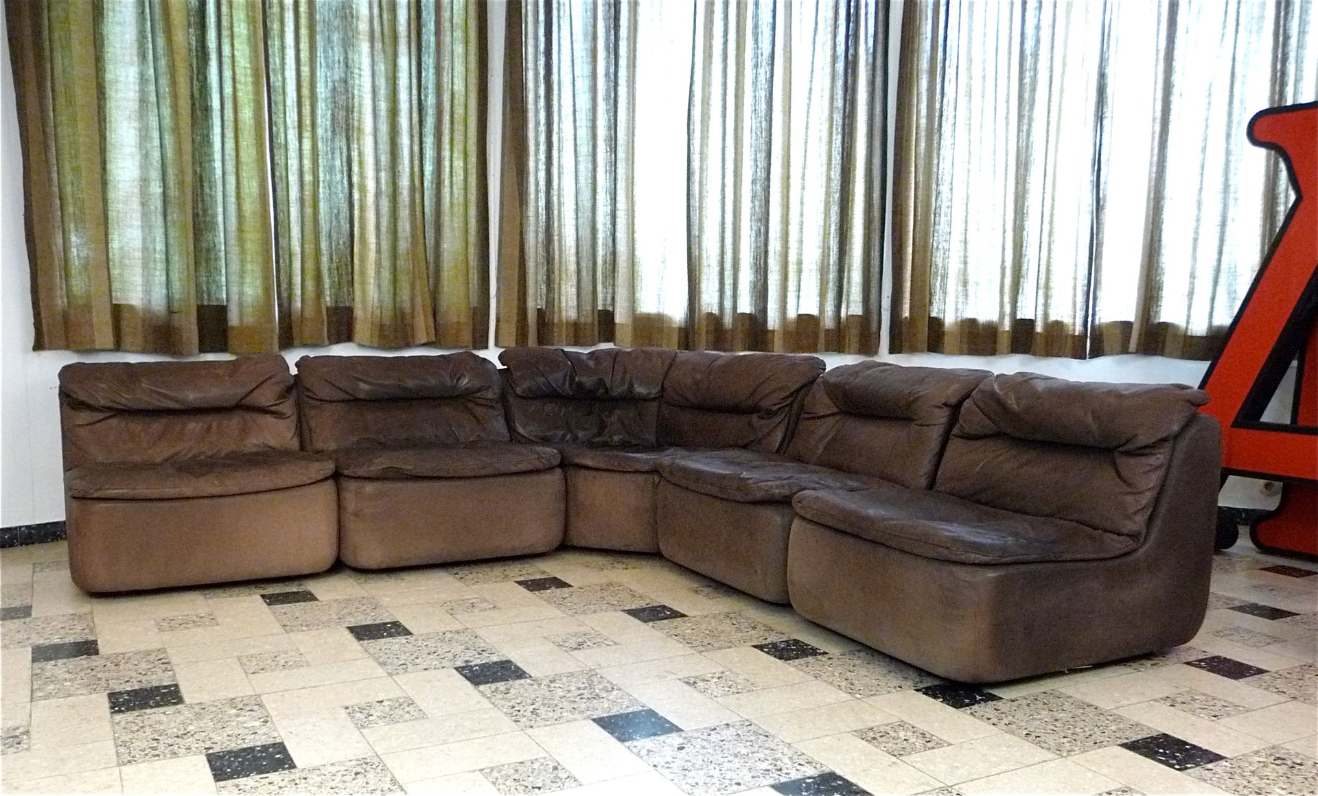 Curved Sectional Corner Leather Sofa by Friedrich Hill for Walter