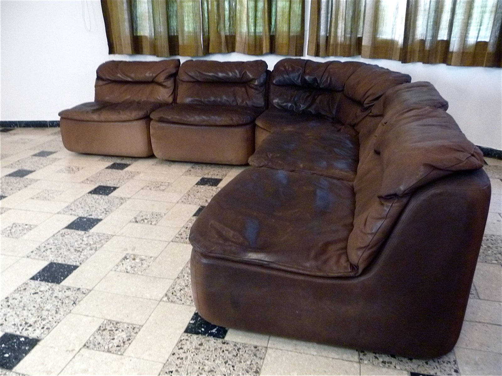 Curved Sectional Corner Leather Sofa by Friedrich Hill for Walter