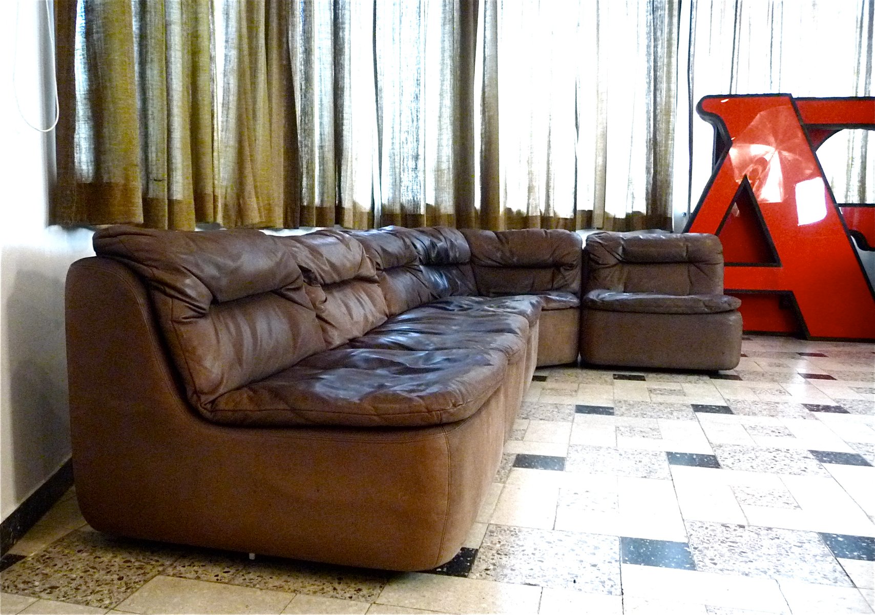Curved Sectional Corner Leather Sofa by Friedrich Hill for Walter