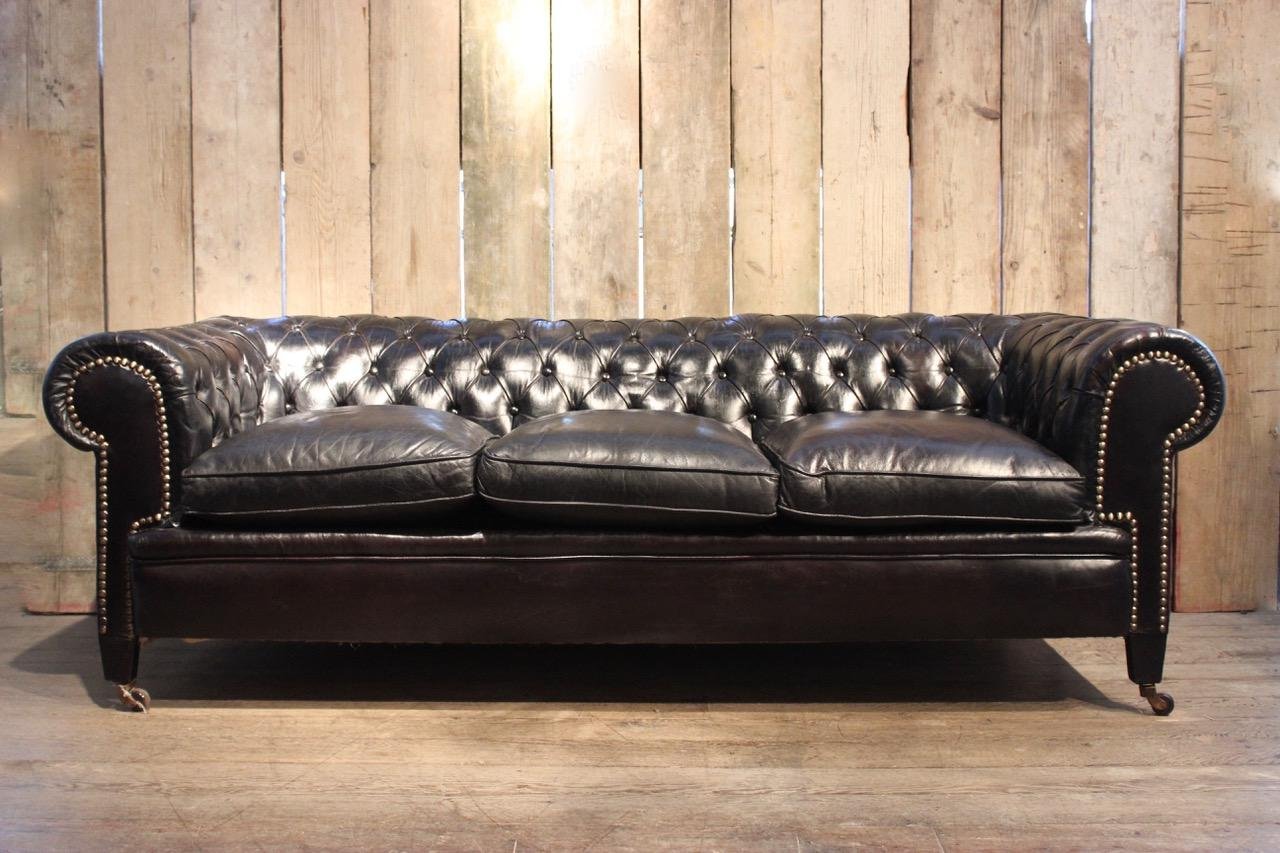 Vintage Black Leather Chesterfield Sofa For Sale At Pamono