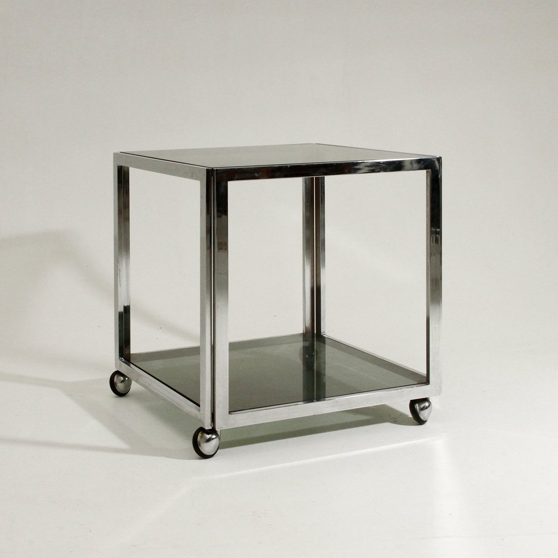 Vintage Chromed Metal Side Table on Wheels, 1970s for sale at Pamono