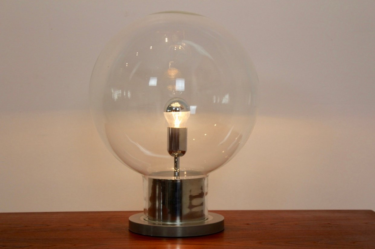 Large Mid-Century Chrome & Glass Globe Table Lamp from Raak for sale at