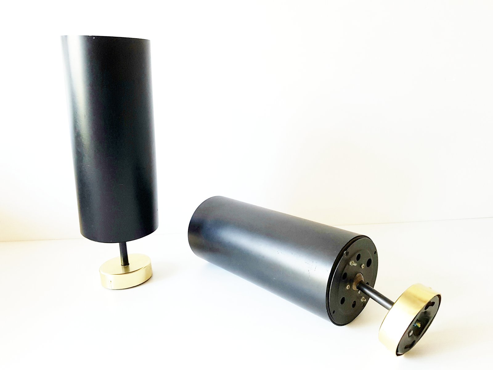Brass & Black Metal Tube Wall Lamps, 1950s, Set of 2 for sale at Pamono
