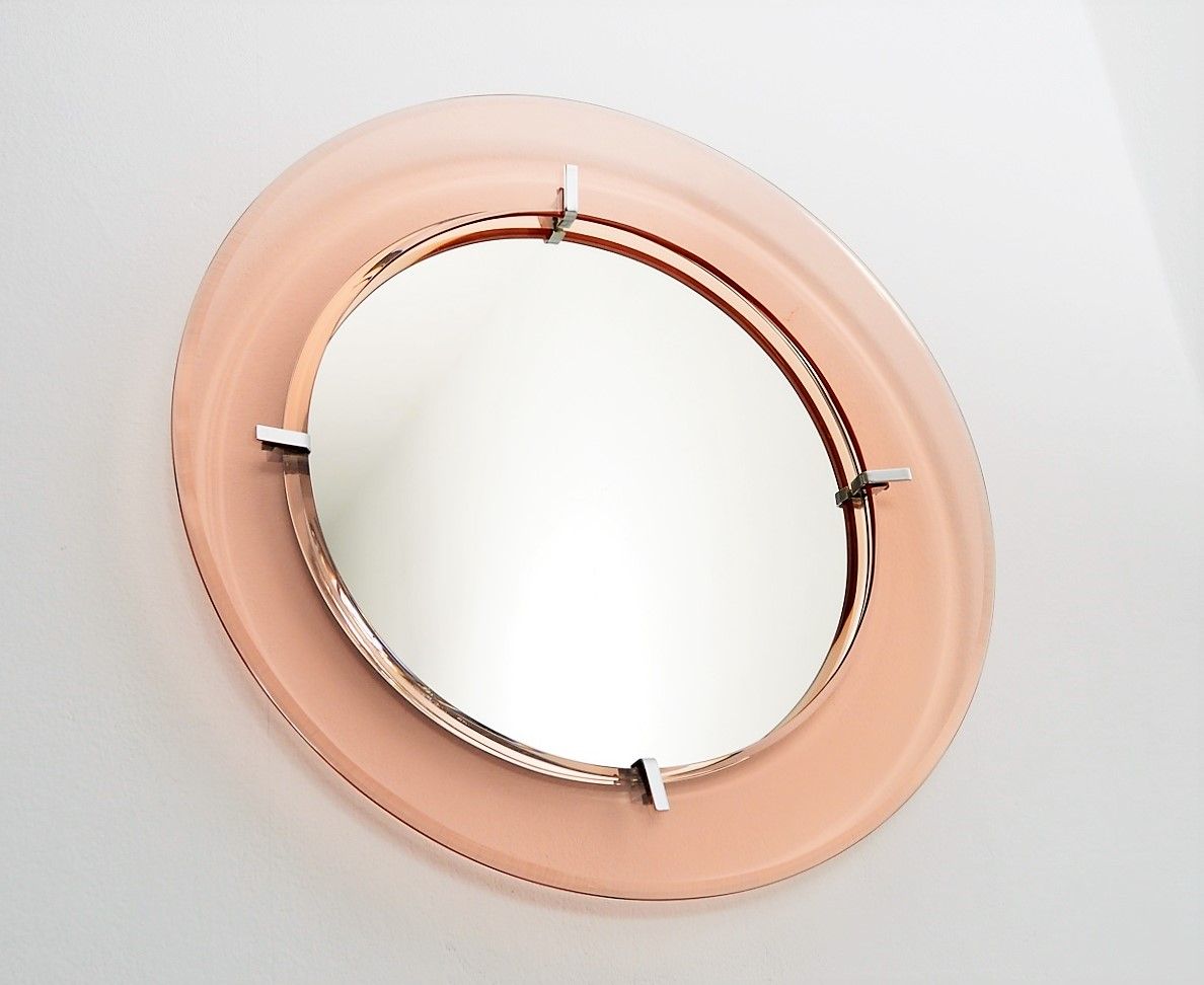 Italian Pink Glass Wall Mirror, 1970s for sale at Pamono