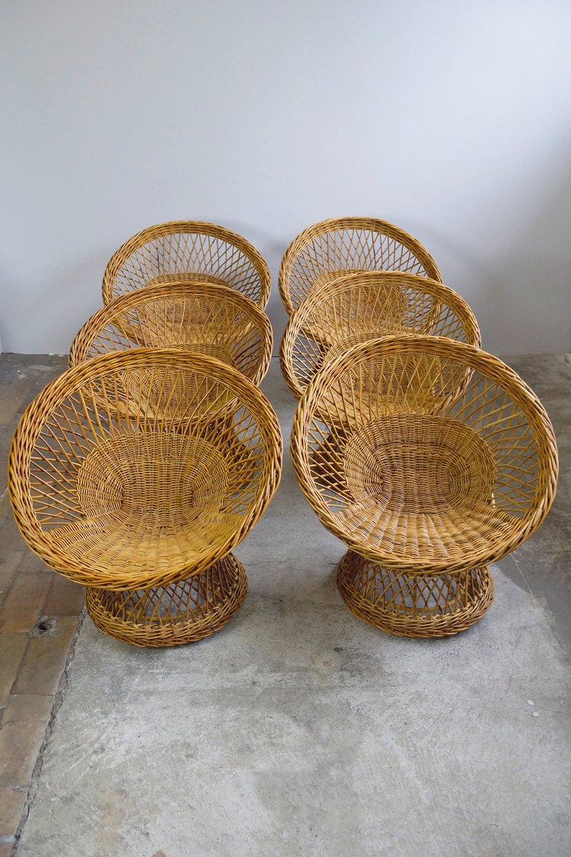 vintage wicker basket swivel chairs set of 6 3