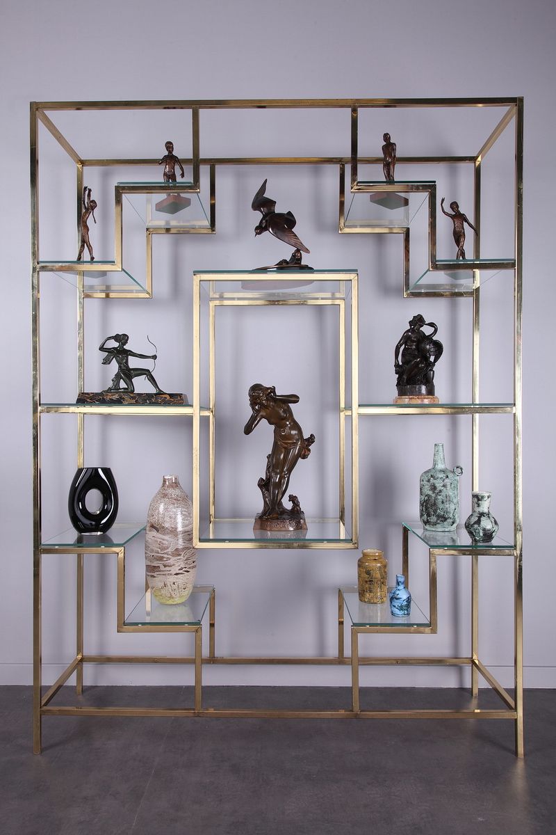 Brass & Glass Bookcase by Kim Moltzer, 1970s for sale at Pamono