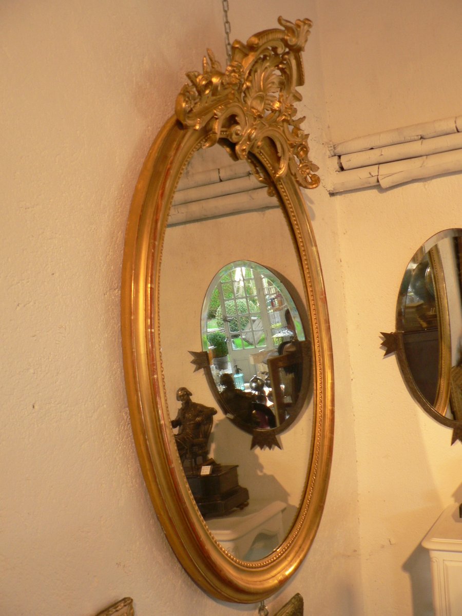 Antique Rococo Oval Wall Mirror for sale at Pamono