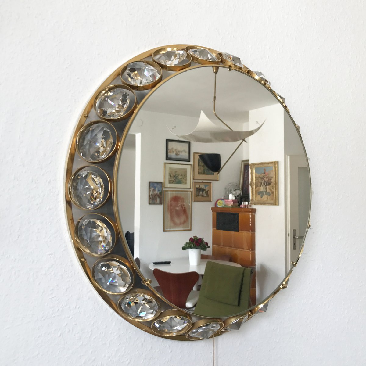 MidCentury Modern Illuminated Crystal Wall Mirror for sale at Pamono