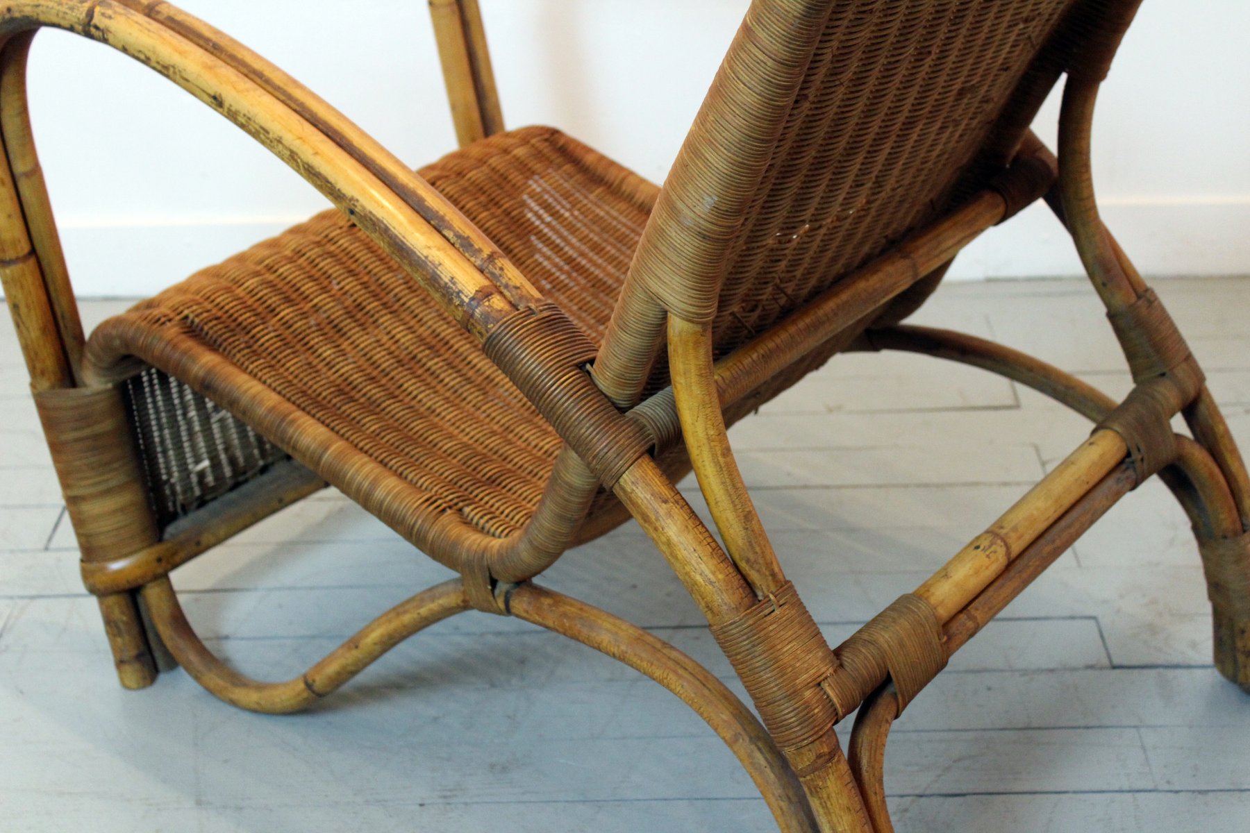 Vintage Bamboo & Rattan Lounge Chair for sale at Pamono