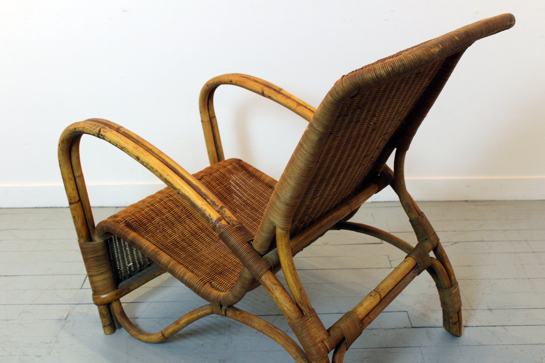 Vintage Bamboo & Rattan Lounge Chair for sale at Pamono