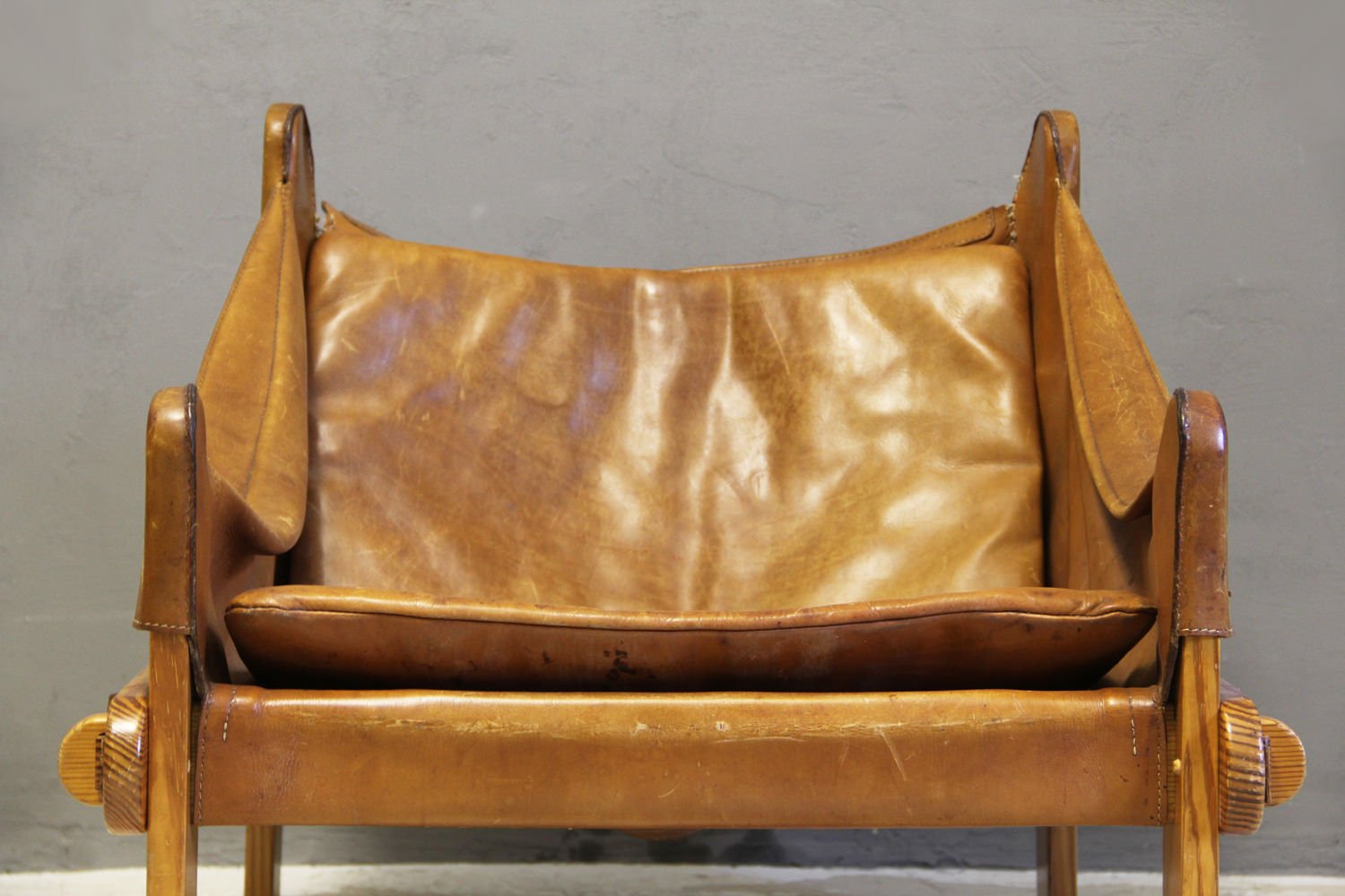 scandinavian thick leather sling chair 1960s 6